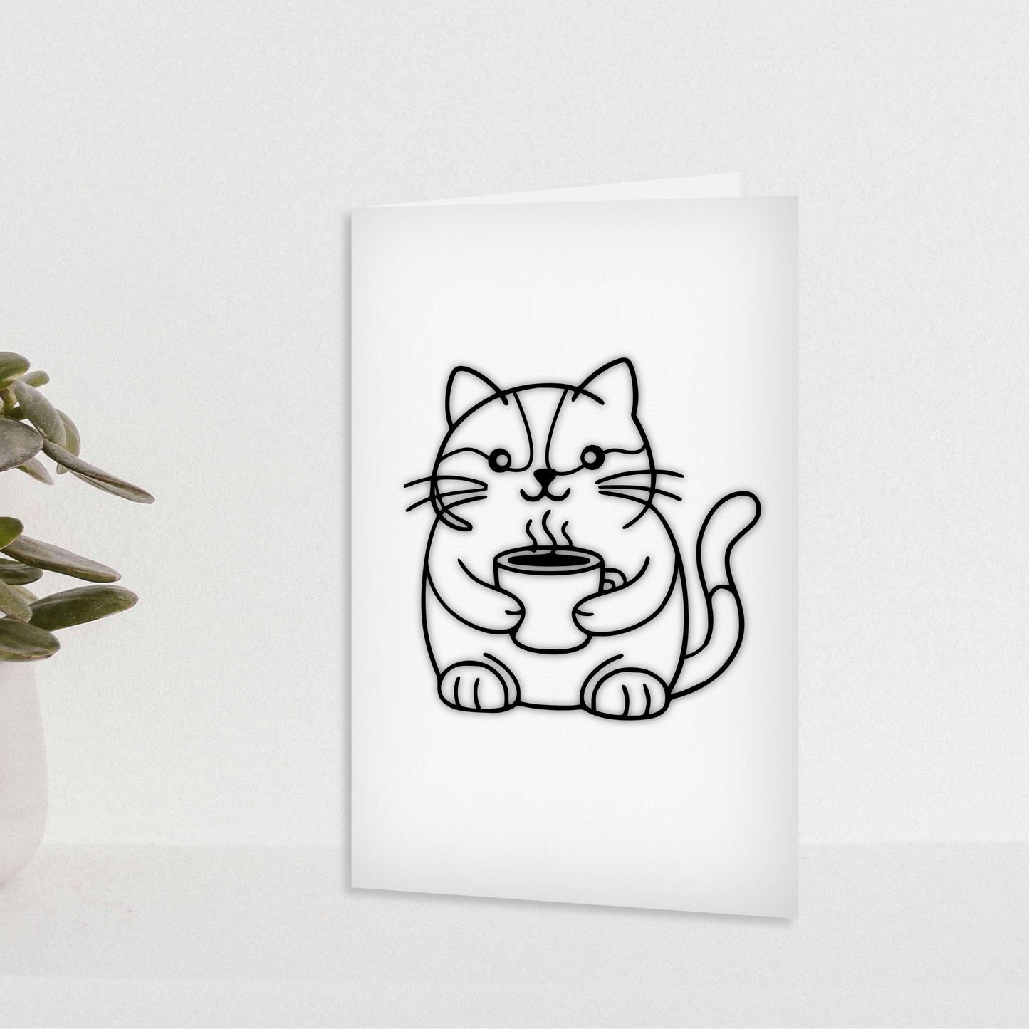 Le chat et son café - Carte de voeux