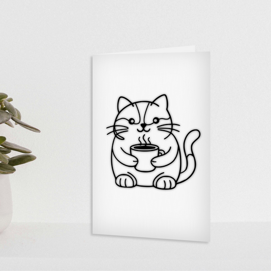 Le chat et son café - Carte de voeux