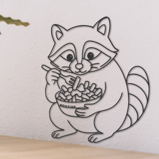 Le racoon qui mange de la poutine.